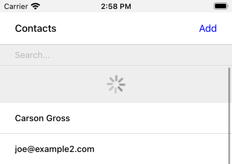 Pulling the contact list down shows the refresh progress indicator