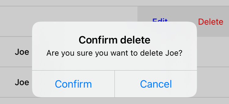 Swiping and pressing Delete shows delete confirmation dialog